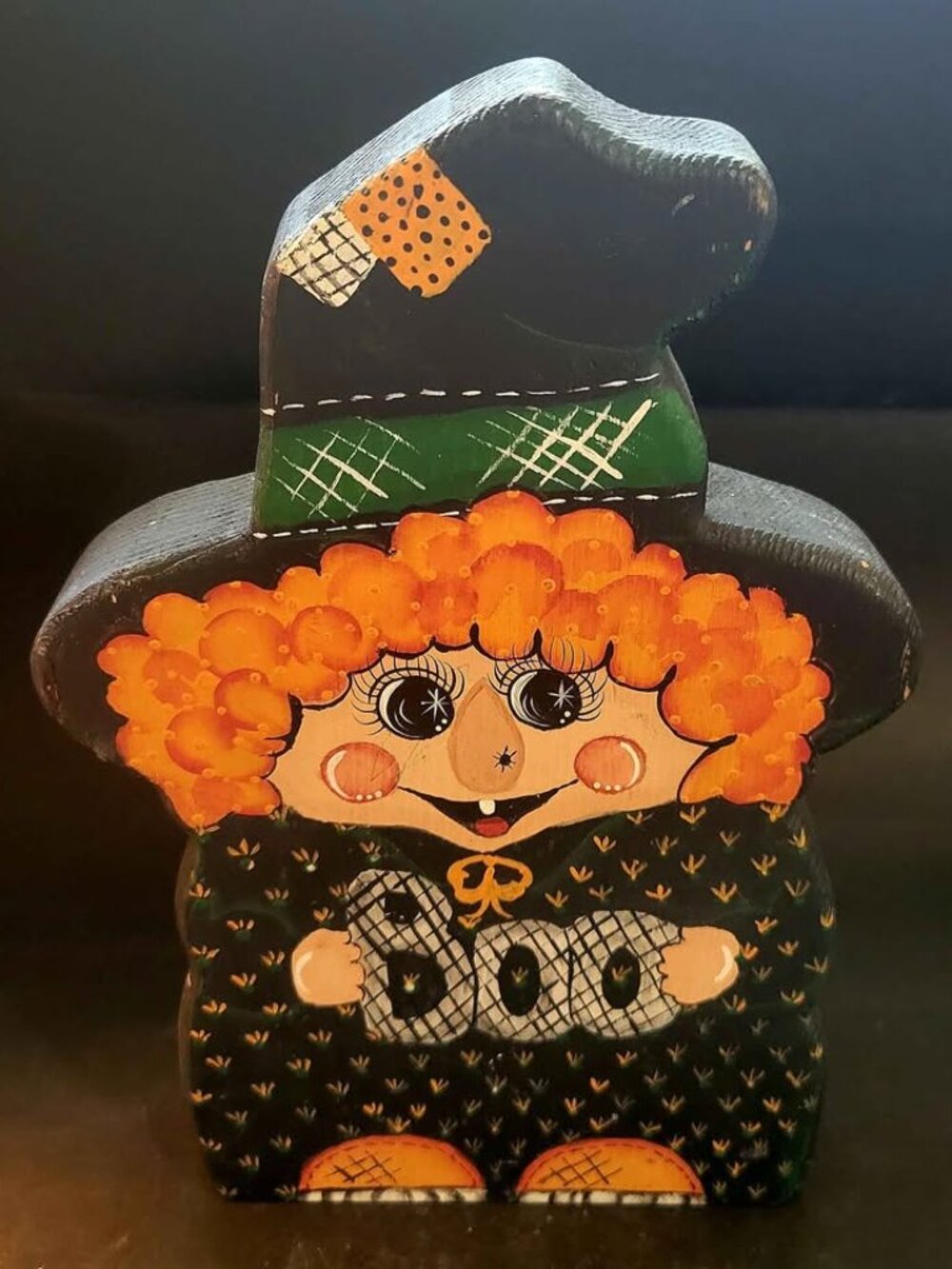 Vintage Country Folk Art Wooden Halloween Witch